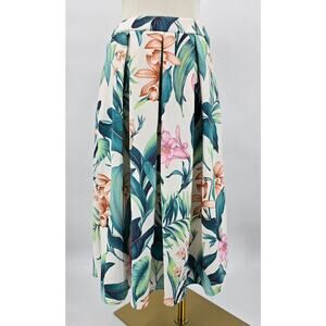 Boohoo NIGHT Tropical Coastal Chic Floral Box Pleat Midi Skirt